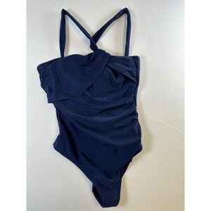 Cupshe Navy Blue Ruched One Piece Swimsuit Halter Tie Back 
 Small
